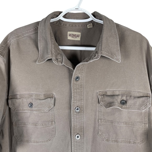 RedHead Heavy Canvas Work‎ Shirt Mens 2XLT Brown Metal Button Up Cotton S/S - Picture 1 of 6